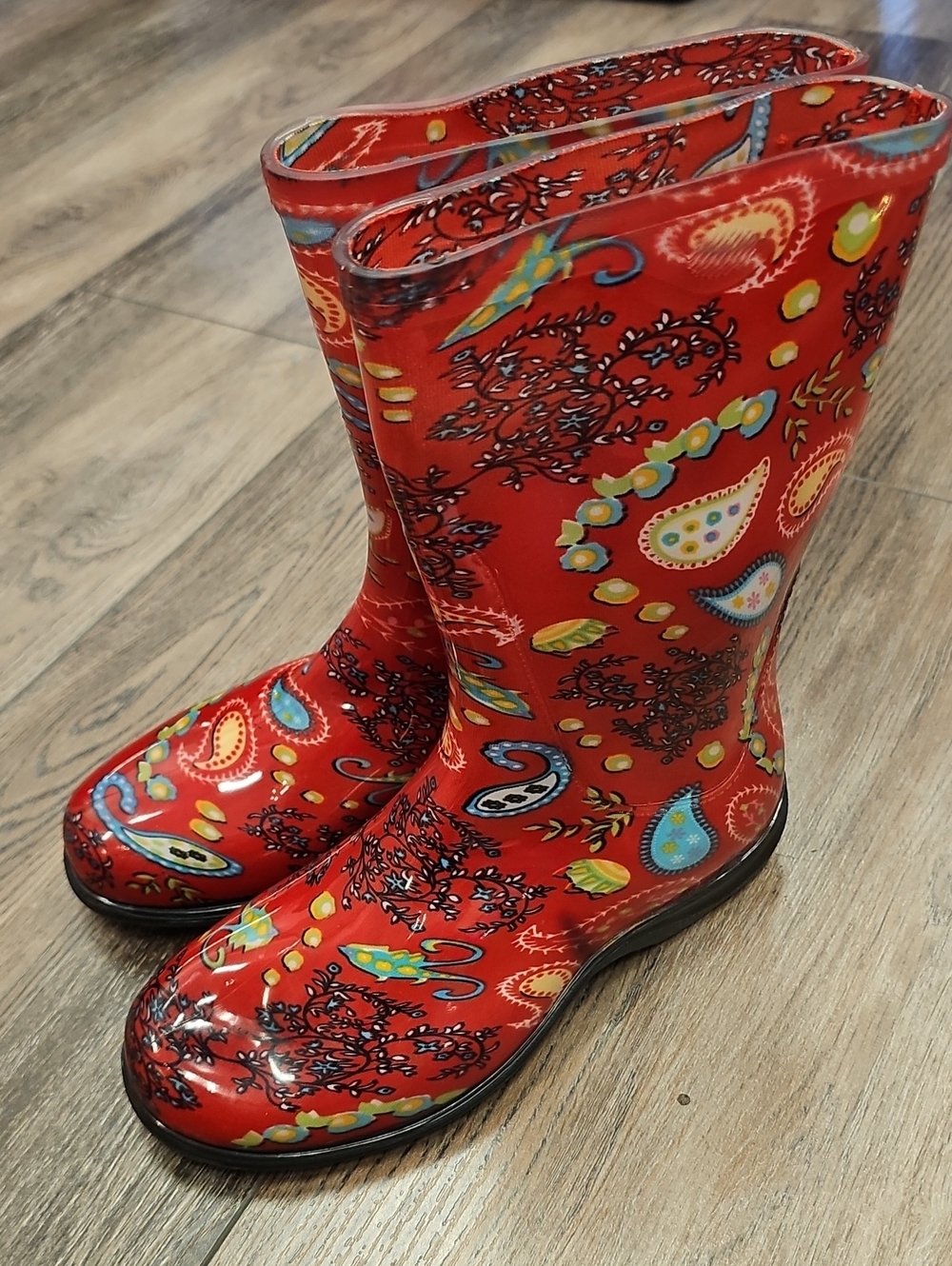 Sloggers Red Paisley Pattern Women's Rain Boots